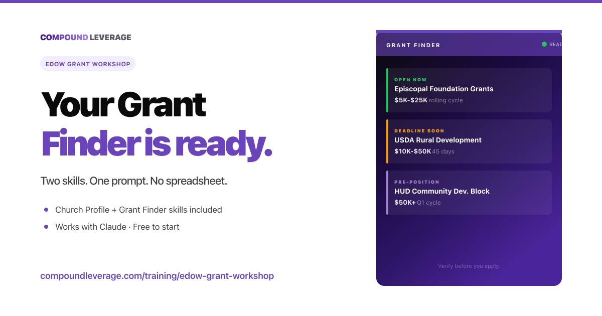 Edow Your Grant Finder — EDOW Workshop | Compound Leverage